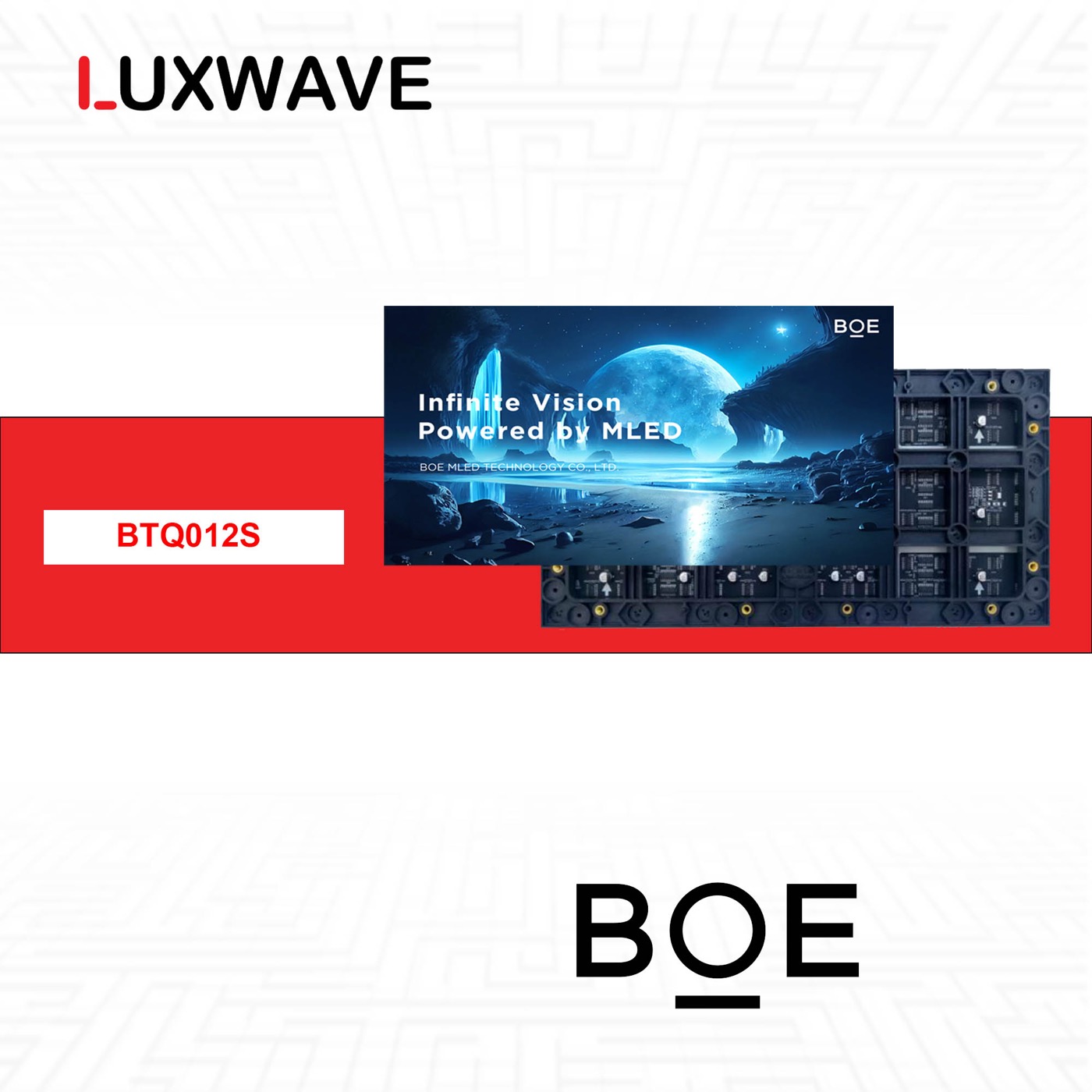 Module LED BOE BTQ012S pixel pitch 1,25mm nhìn từ mặt hiển thị liền mạch và mặt sau khung module