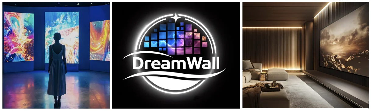 Hình ảnh quảng bá màn MicroLED DreamWall trong không gian nghệ thuật và nhà ở cao cấp