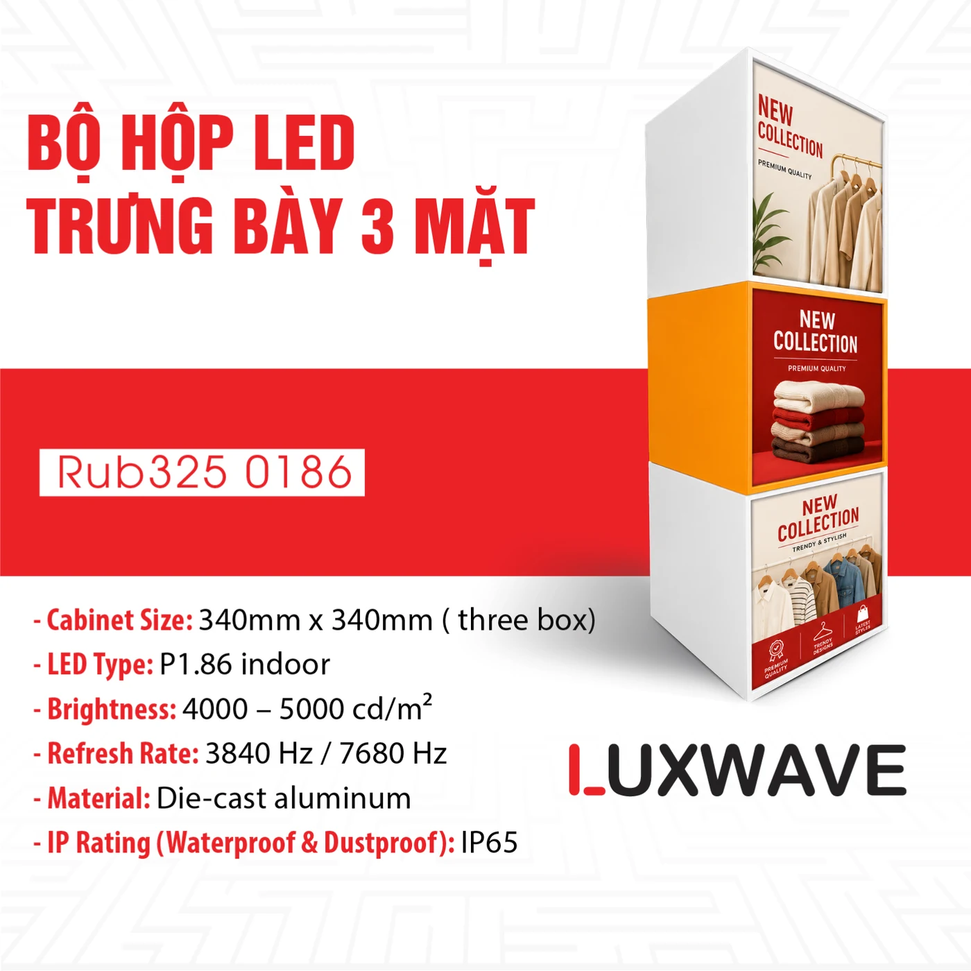 Hộp LED Trưng Bày 3 Mặt P1.86 340×340mm